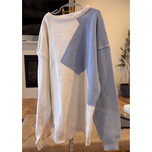 Dior Sweaters - Christian Dior Vintage Colorblock Cotton Knit Sweater XL White Blue Geometric